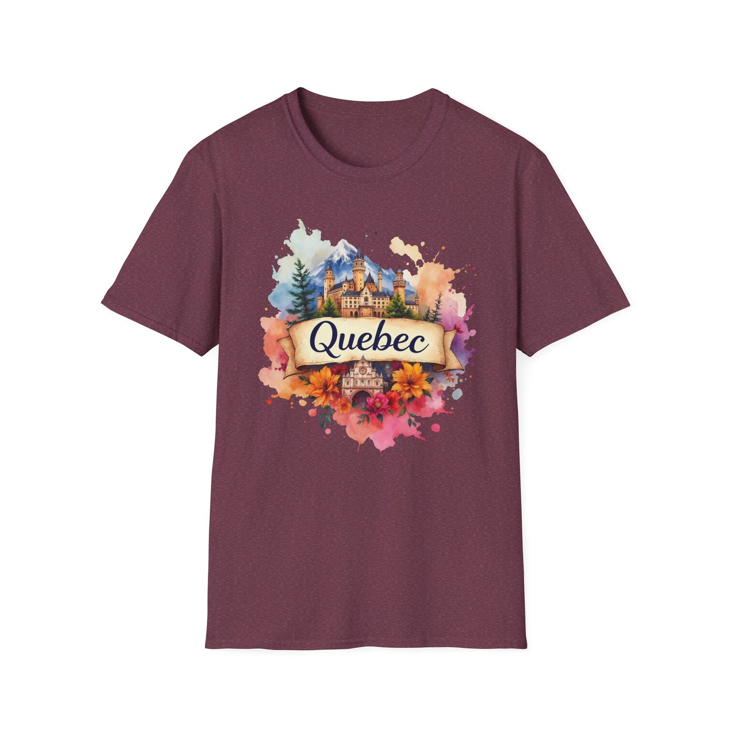 Quebec Watercolor Unisex Softstyle T-Shirt - Vibrant Travel Souvenir