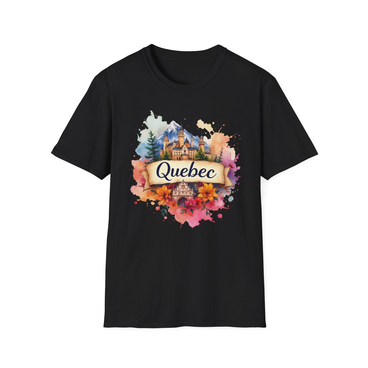 Quebec Watercolor Unisex Softstyle T-Shirt - Vibrant Travel Souvenir