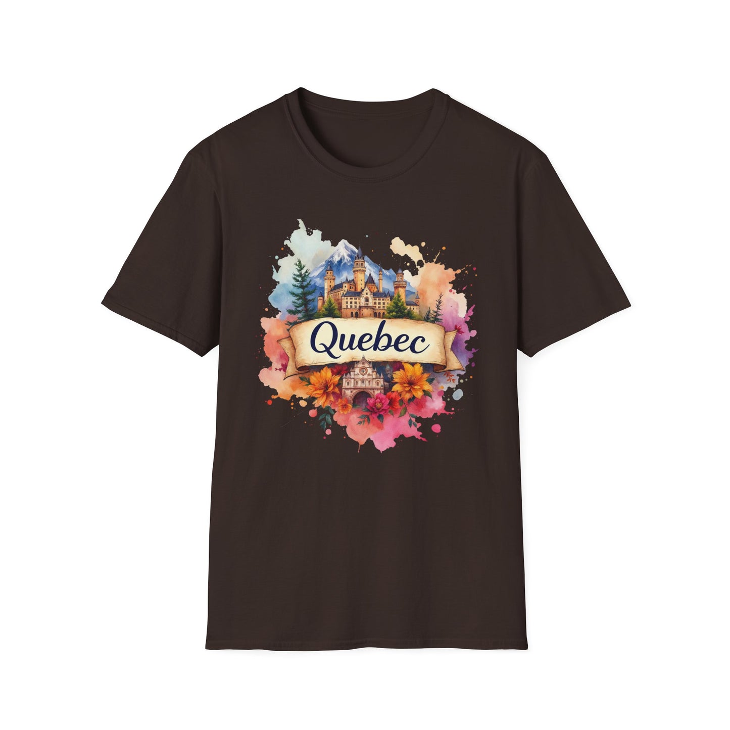Quebec Watercolor Unisex Softstyle T-Shirt - Vibrant Travel Souvenir