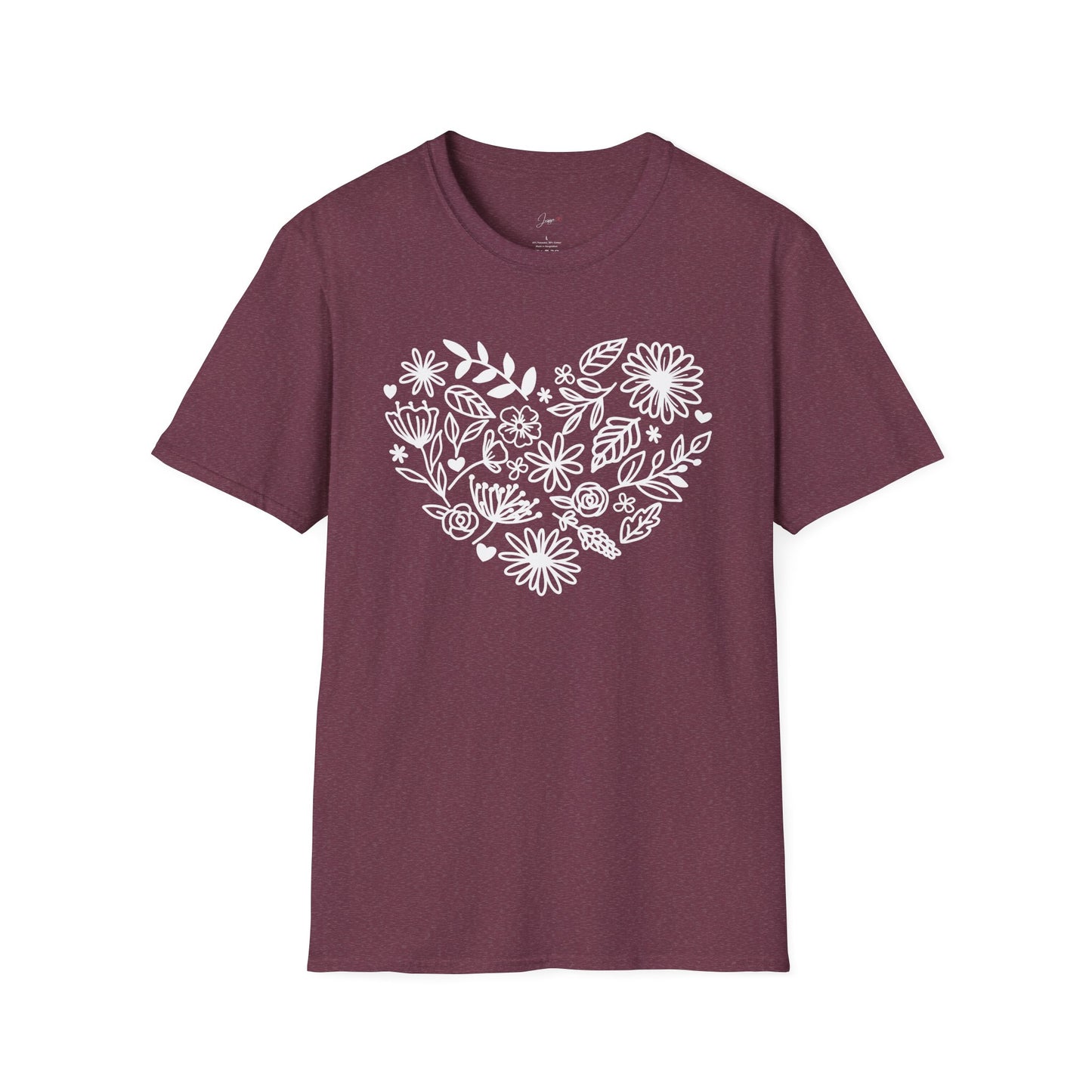Floral Heart Unisex Softstyle T-Shirt - Perfect for Nature Lovers & Gift Giving