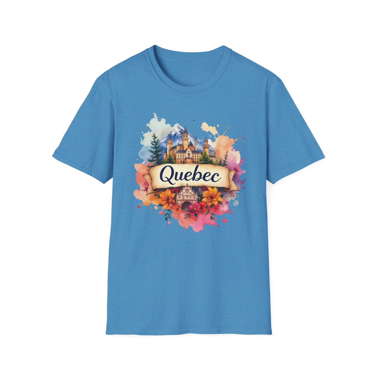Quebec Watercolor Unisex Softstyle T-Shirt - Vibrant Travel Souvenir