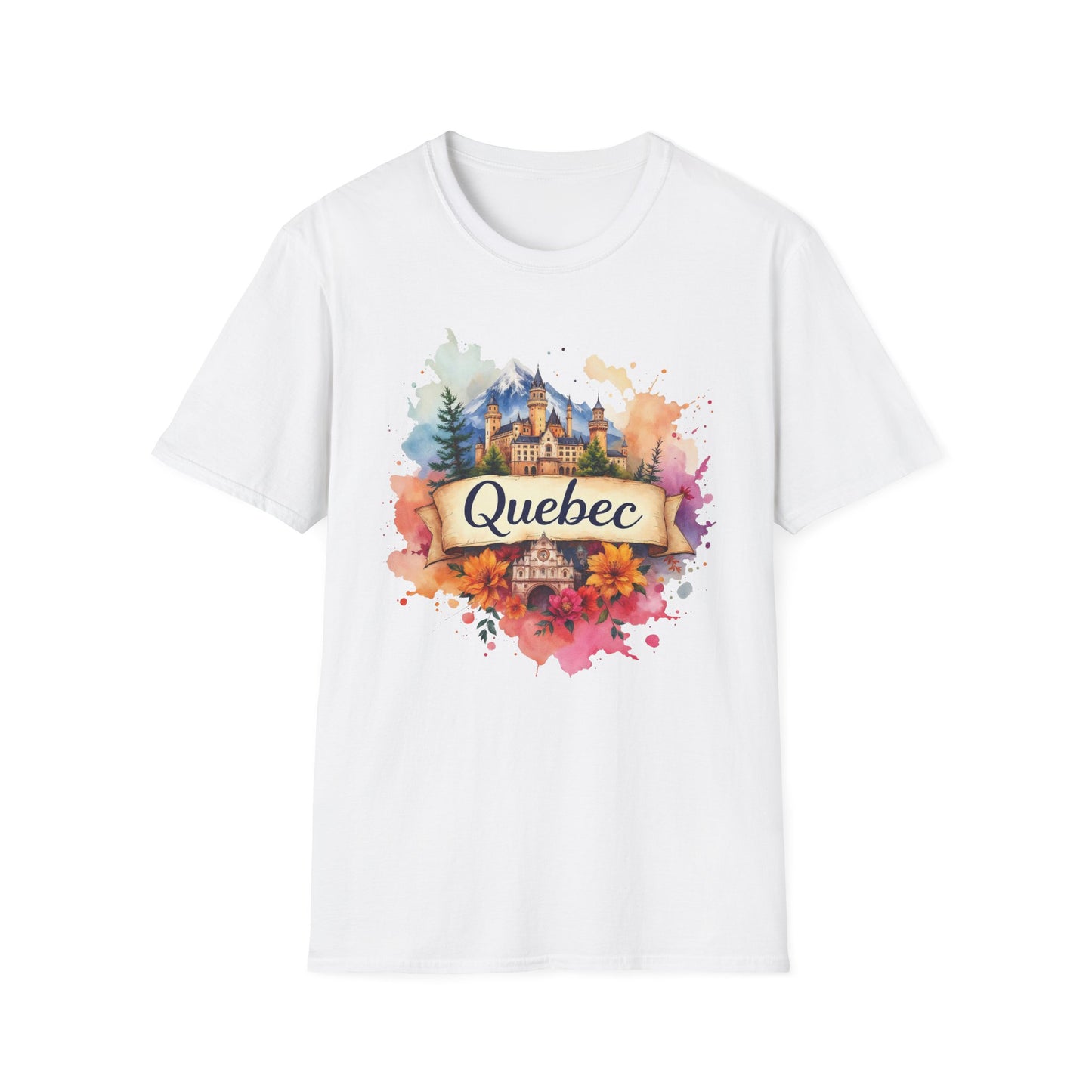 Quebec Watercolor Unisex Softstyle T-Shirt - Vibrant Travel Souvenir