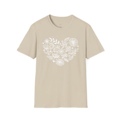 Floral Heart Unisex Softstyle T-Shirt - Perfect for Nature Lovers & Gift Giving
