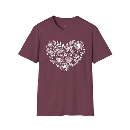 Floral Heart Unisex Softstyle T-Shirt - Perfect for Nature Lovers & Gift Giving