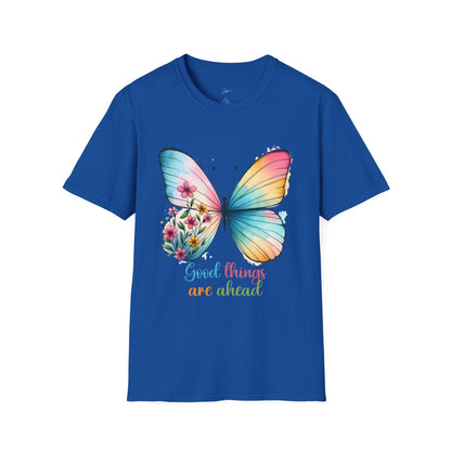 Good Things Are Ahead Butterfly T-Shirt | Unisex Softstyle Tee | Spring & Summer Vibes