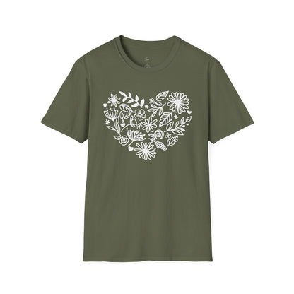 Floral Heart Unisex Softstyle T-Shirt - Perfect for Nature Lovers & Gift Giving