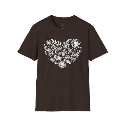Floral Heart Unisex Softstyle T-Shirt - Perfect for Nature Lovers & Gift Giving