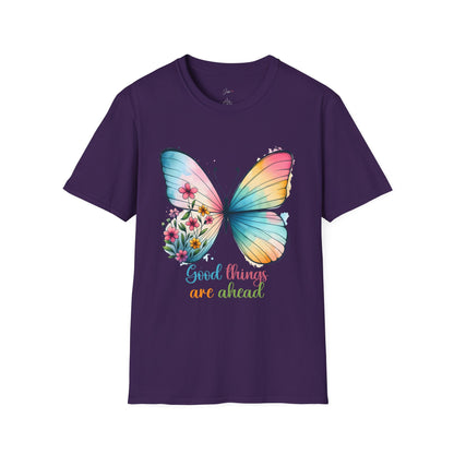 Good Things Are Ahead Butterfly T-Shirt | Unisex Softstyle Tee | Spring & Summer Vibes