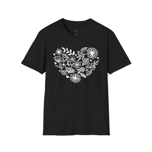 Floral Heart Unisex Softstyle T-Shirt - Perfect for Nature Lovers & Gift Giving