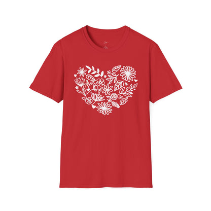Floral Heart Unisex Softstyle T-Shirt - Perfect for Nature Lovers & Gift Giving