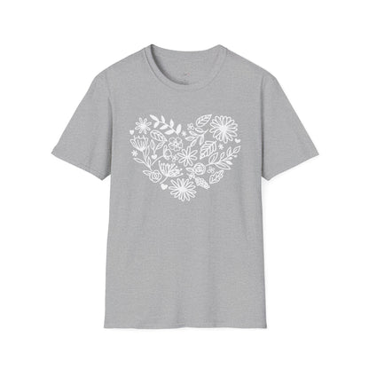 Floral Heart Unisex Softstyle T-Shirt - Perfect for Nature Lovers & Gift Giving