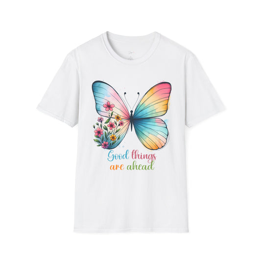 Good Things Are Ahead Butterfly T-Shirt | Unisex Softstyle Tee | Spring & Summer Vibes