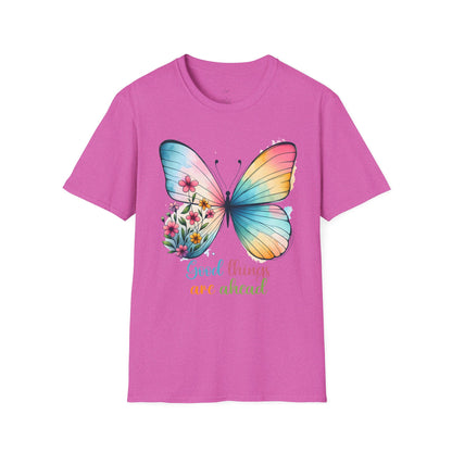 Good Things Are Ahead Butterfly T-Shirt | Unisex Softstyle Tee | Spring & Summer Vibes