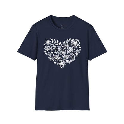 Floral Heart Unisex Softstyle T-Shirt - Perfect for Nature Lovers & Gift Giving