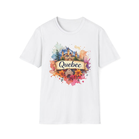 Quebec Watercolor Unisex Softstyle T-Shirt - Vibrant Travel Souvenir