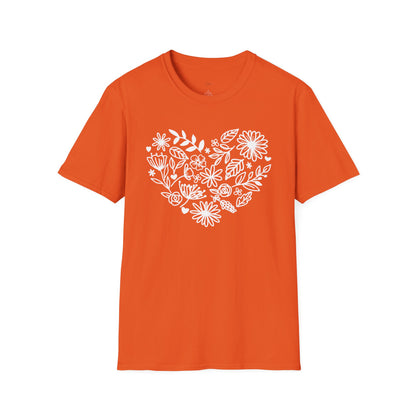 Floral Heart Unisex Softstyle T-Shirt - Perfect for Nature Lovers & Gift Giving
